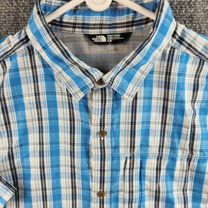 The North Face Short Sleeve Blue Plaid Outdoors Hiking Button Up Shirt Medium